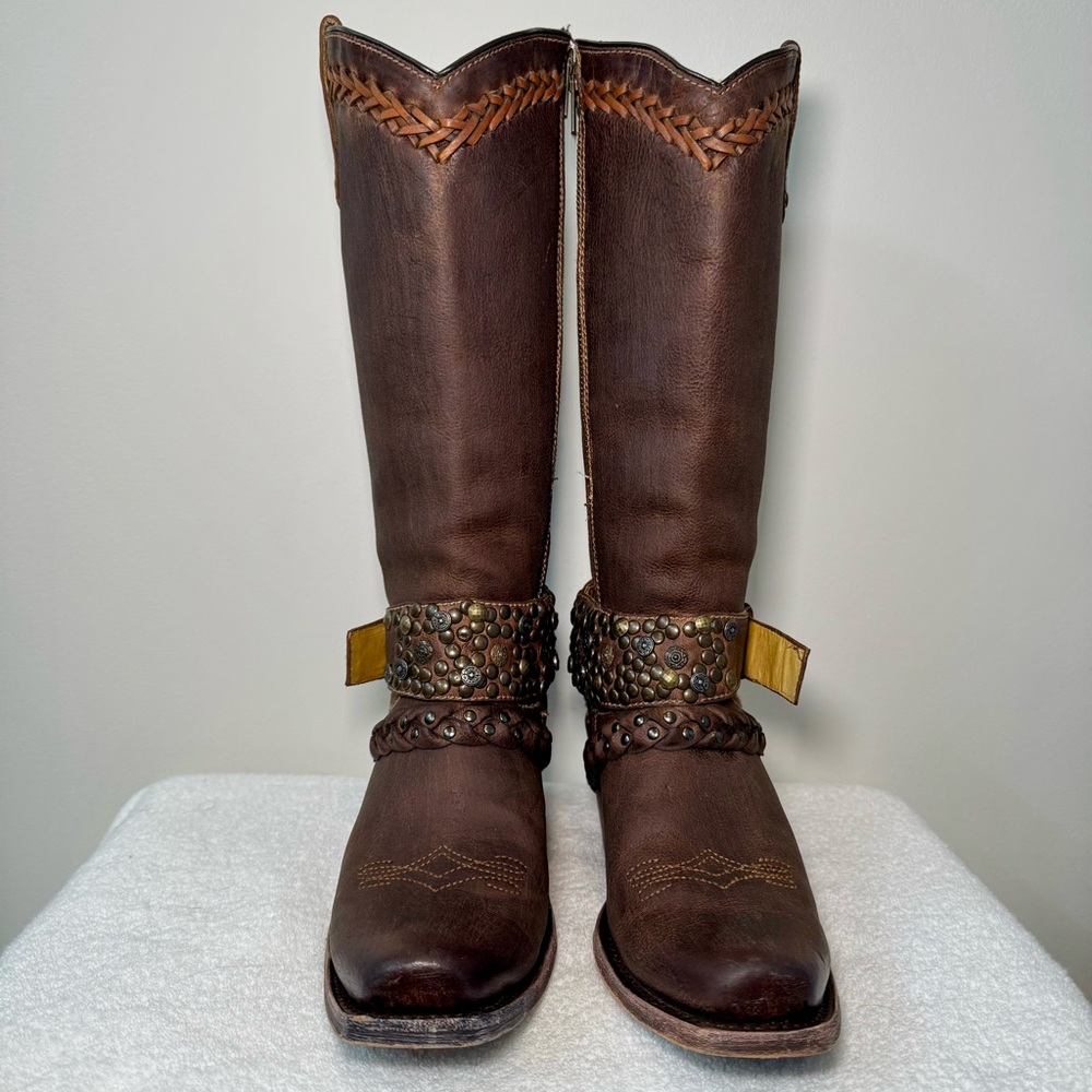 Corral Women’s Woven Stud & Harness Boots Brown Western Square Toe Size 8.5